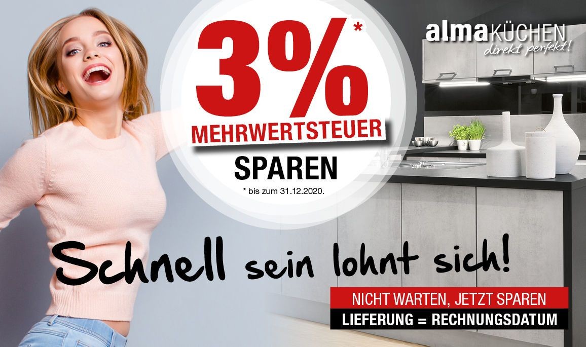 3% MwSt. sparen - bis 31.12.2020